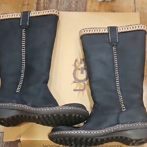 UGG Black Tall Boots with Tan Trim Swell Black Nwb